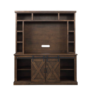 Aksel - Entertainment Center w/Fireplace - Walnut - 73-"<br/><br/><b>Product Features</b><ul><li>Entertainment with LED Electric Fireplace</li><li>Storage: Hutch with 9 Open Compartments, Base with 2 Sliding Barn Doors & 1 Open Compartment</li><li>Max. TV