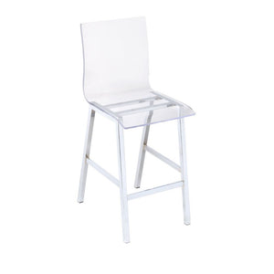 The Nadie counter height chairs feature bent acrylic seats and back support, formed to be comfortable yet stylish. With a chrome finish metal frame and heavy duty acrylic seat, these artistic chairs are sturdily and dependably built. Matching with the sta
