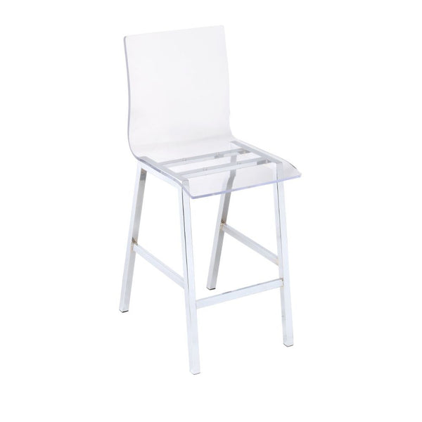 The Nadie counter height chairs feature bent acrylic seats and back support, formed to be comfortable yet stylish. With a chrome finish metal frame and heavy duty acrylic seat, these artistic chairs are sturdily and dependably built. Matching with the sta