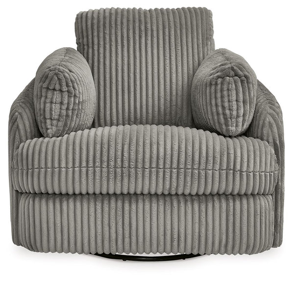  and swivels to cater to your every need. This chair also features posh bolster pillows and cleverly designed storage. Unwind and cu