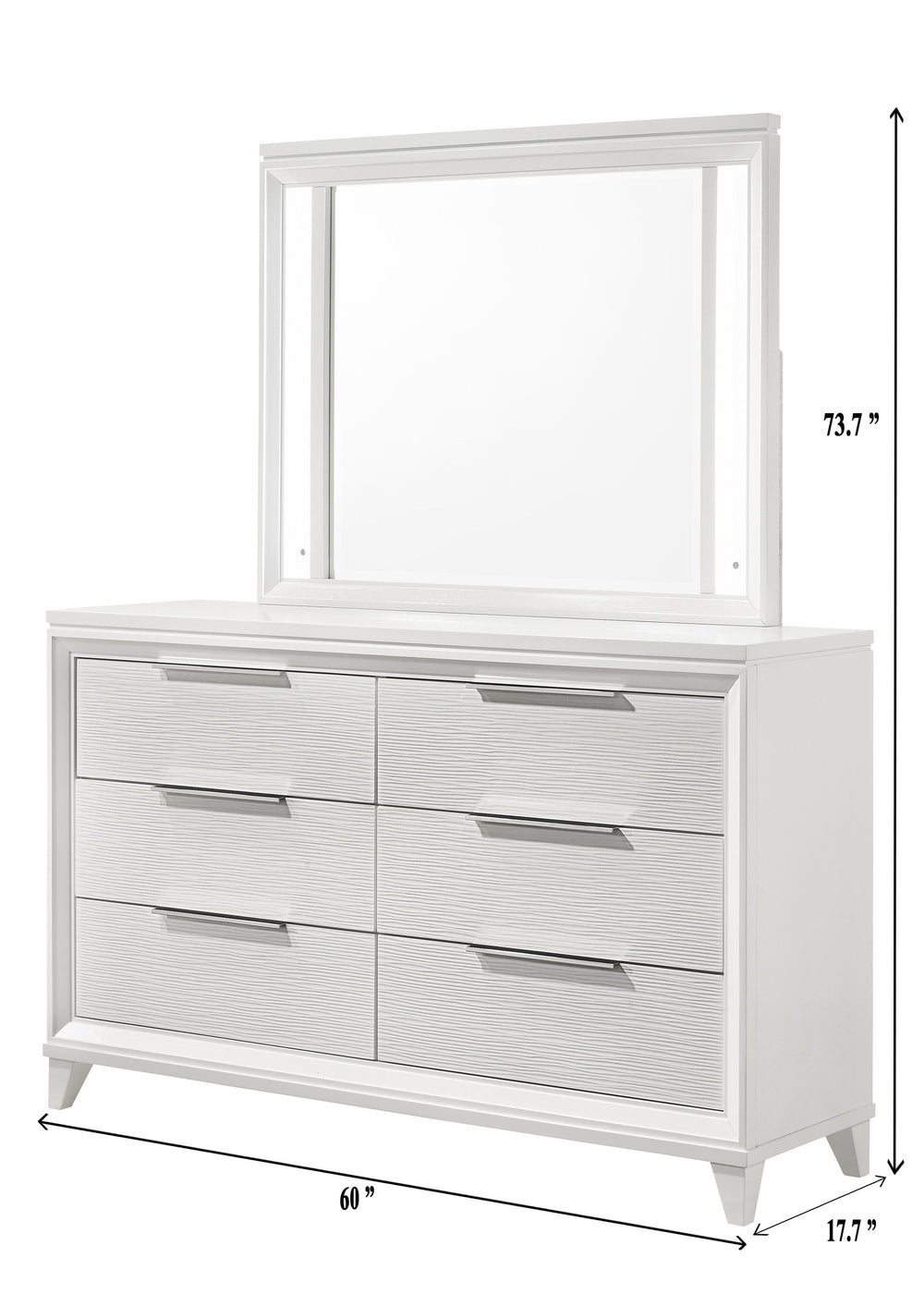 This bedroom set is the epitome of modern elegance, designed for those who desire a sleek and sophisticated sleeping environment. The crisp white finish of the furniture brings a refreshing vibrancy to the room, making it feel both spacious and inviting. 