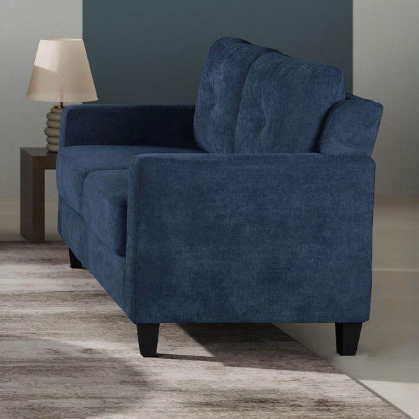 Experience ultimate comfort and style with Horatio navy Chenille sofa.The tight back and seat cushions ensure a comfortable seating experience, supported by pocket coil construction and a sturdy wooden inner frame. This set is perfect for creating a moder