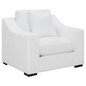 Create your favorite cozy reading nook with this transitional lounge chair, upholstered in a white trillium polyester blend fabric across elegant sloped track armrests and a tailored top-stitched reversible box seat and back cushion. A solid wood frame be