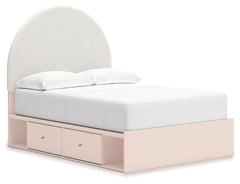 Pretty in pink. This full upholstered panel bed with storage keeps the spirit of your homeâ€™s modern aesthetic while suiting all your young oneâ€™s needs. Its cozy-cute upholstery and subtle blush finish bring a playful, charming vibe to bedtime. Made fo