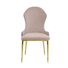 Dining Chair (High Back) Stationary Seat: Standard Dining Height Padded SEAT & BACK: Fabric (Inside Tan Solid Patten, Outside Lavender Honeycomb Quilt Pattern) Metal Apron Seat Wingback Backrest () [sc] Stainless Steel Spindle Leg: Gold Finish Sloped Low 