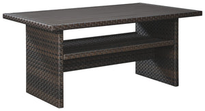 Alfresco living is easy to love with this multi-use table. Its raised height makes it perfect for mealtime, game time, a round of cards or a round of drinks. Resin wicker over a rust-free aluminum frame lends an upscale aesthetic thatâ€™s downright durabl