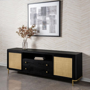  this TV stand integrates Asian hardwood