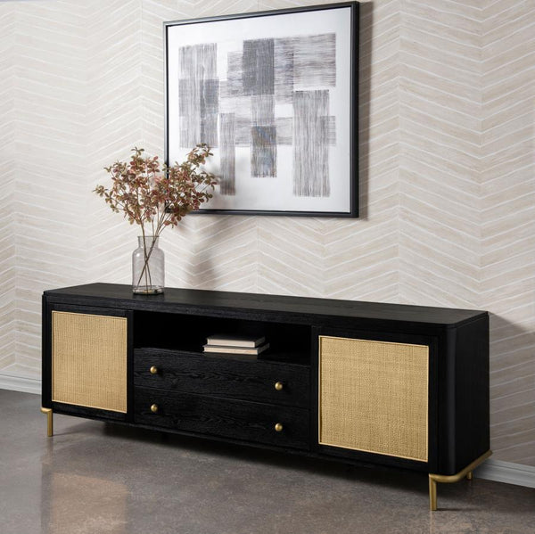  this TV stand integrates Asian hardwood