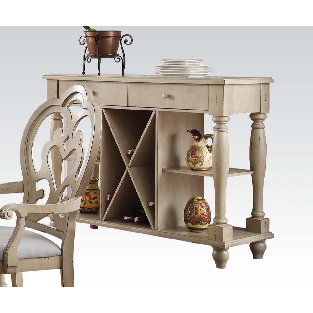KD Leg â€¢ 2 Drw, Wine Bottle Rack & 4 Shelves (Fixed/Open Storage) â€¢ Wooden Apron/Turned-Tapered Leg: Rbw â€¢ Drawer: GLIDE Side Metal (Full Ext), DT & Felt-Lined not Included<br/><br/><b>Product Features</b><ul><li>Case: 1Pc/1Ctn</li><li>Finish: Antiq