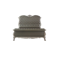The Dresden bedroom collection is exclusively designed and filled with a romantic spirit. A piece carefully crafted and inspired by the luxurious designs of the past. This gorgeous bed features a stunning rolled leatherette headboard and footboard with bu