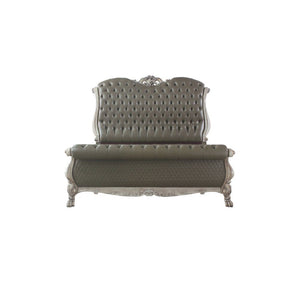 The Dresden bedroom collection is exclusively designed and filled with a romantic spirit. A piece carefully crafted and inspired by the luxurious designs of the past. This gorgeous bed features a stunning rolled leatherette headboard and footboard with bu