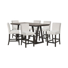 The High Line 7 Piece Counter Dining Set combines style, durability, and comfort to enhance your dining experience. This set includes a counter-height trestle table and six white upholstered counter chairs, designed to provide both functionality and aesth
