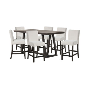 The High Line 7 Piece Counter Dining Set combines style, durability, and comfort to enhance your dining experience. This set includes a counter-height trestle table and six white upholstered counter chairs, designed to provide both functionality and aesth