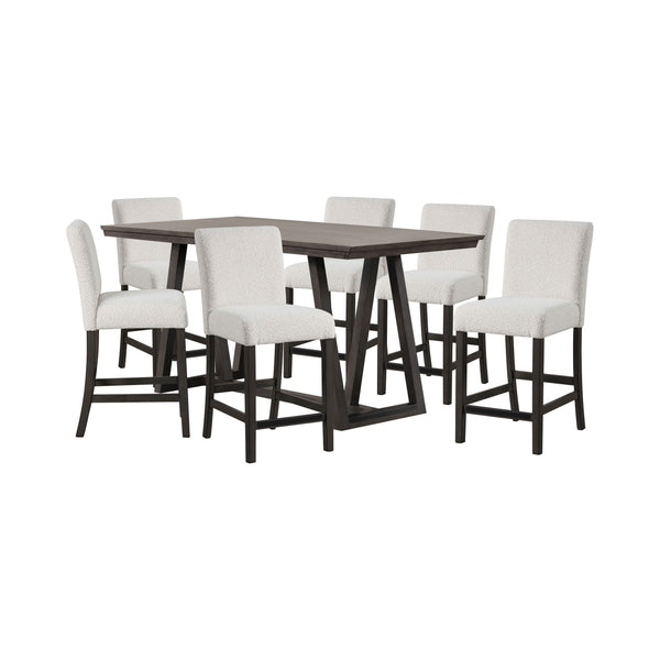 The High Line 7 Piece Counter Dining Set combines style, durability, and comfort to enhance your dining experience. This set includes a counter-height trestle table and six white upholstered counter chairs, designed to provide both functionality and aesth
