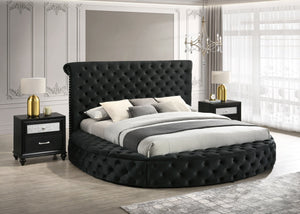 This avant-garde bed is a luxurious retreat, blending opulence with innovative design. Its unique round form challenges traditional bedroom aesthetics, offering a lavish centerpiece that is as comfortable as it is striking. The bed is generously upholster