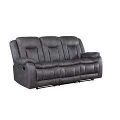 The Morello Dual Recliner Sofa in gray brings together comfort, style, and functionality for your living space. Upholstered in sumptuously soft 100% polyester fabric in a gray color, this couch mimics the luxurious look of leather without the higher price
