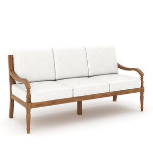 Meet the Savannah Outdoor Sofa, a testament to timeless elegance and enduring quality. Crafted with FSC Certified, Eco-Friendly Acacia Solid Wood, this sofa promises years of outdoor enjoyment. Its color fast, weather resistant Fabric, made of solution dy