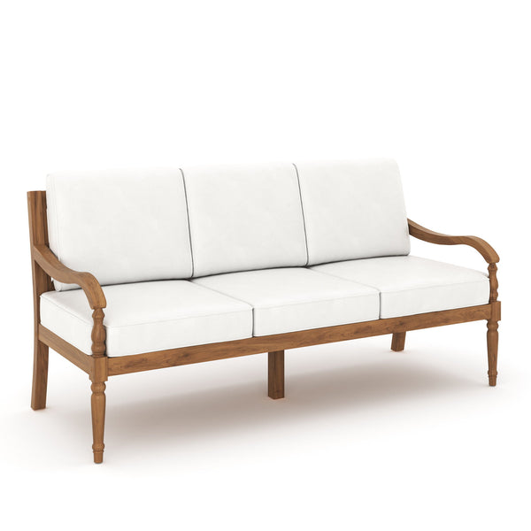 Meet the Savannah Outdoor Sofa, a testament to timeless elegance and enduring quality. Crafted with FSC Certified, Eco-Friendly Acacia Solid Wood, this sofa promises years of outdoor enjoyment. Its color fast, weather resistant Fabric, made of solution dy