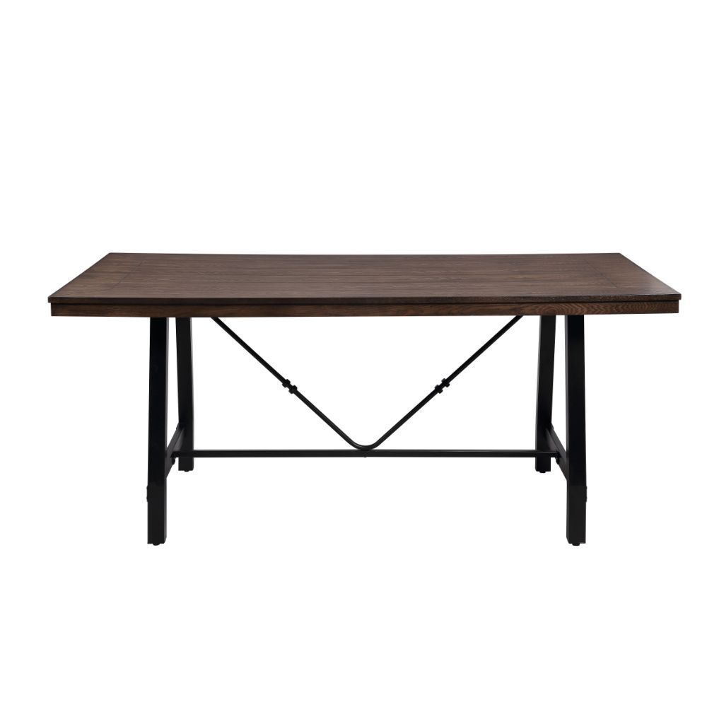 The industrial chic Mariatu wood and metal Bench has a vintage style to enhance any space. The design aesthetic of this handcrafted bench includes a metal frame in a black finish. A rectangular wood top in an oak wood finish contrasts nicely.<br/><br/><b>