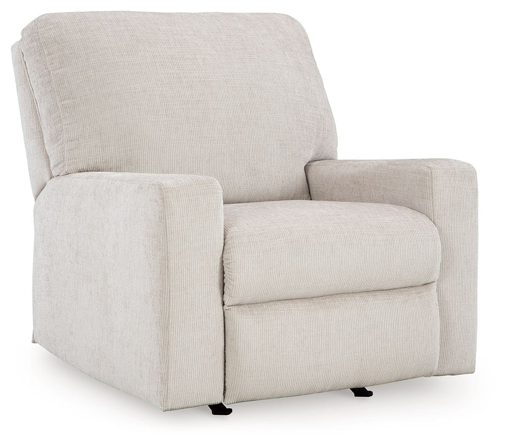 Looking to make a simply chic statement with color? Liven up your living room with this rocker recliner. Its trend-right light neutral upholstery is a perfect blank canvas for adding pops of color. Pairing posh style with everyday comfort, this piece is a