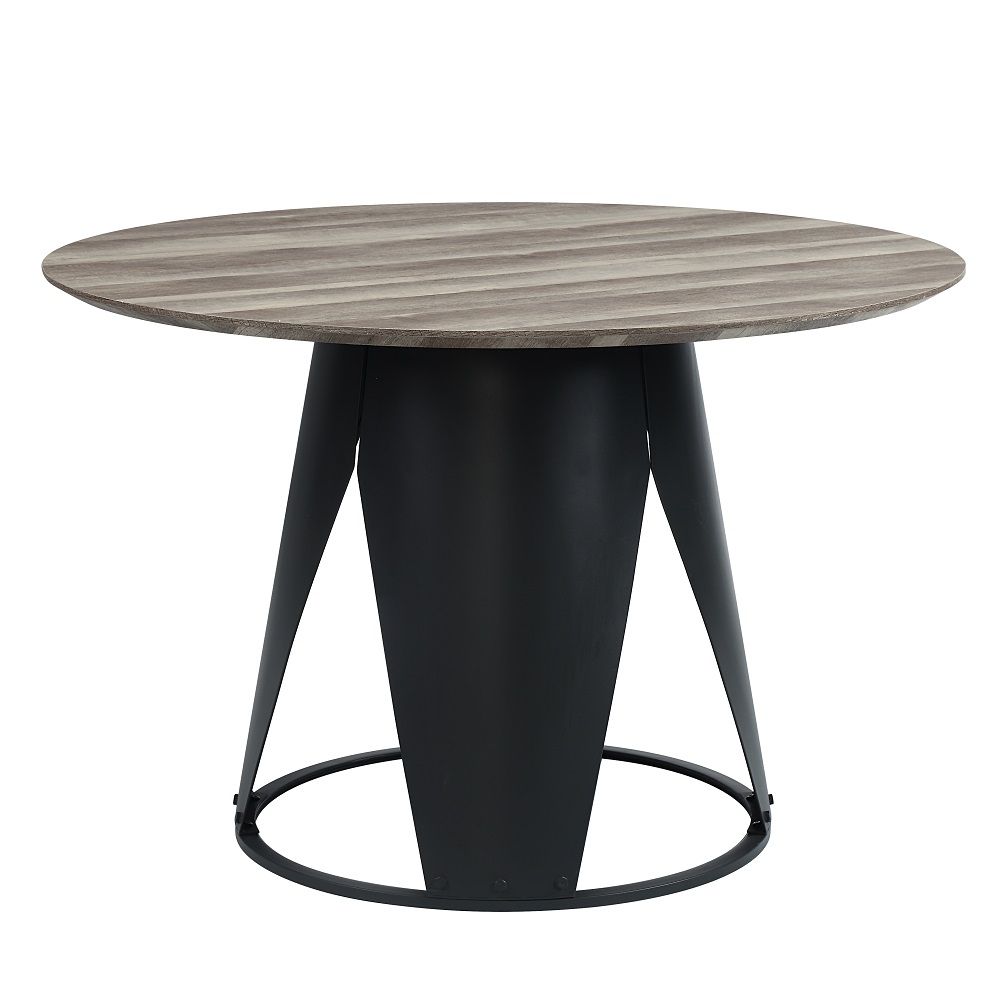Round Dining TableFixed Table TopCone Style BaseUpholstered ChairLow Armrest