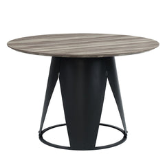 Round Dining TableFixed Table TopCone Style BaseUpholstered ChairLow Armrest