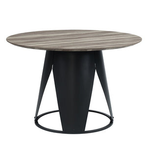 Round Dining TableFixed Table TopCone Style BaseUpholstered ChairLow Armrest