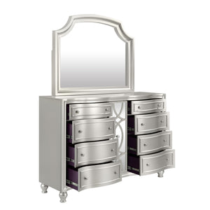  expertly crafted from solid Pine and high-quality manufactured wood for enduring strength and durability. Its glamorous matte silver finish adds an elegant frame to the dresser mirror
