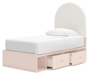 Wistenpine - Blush - Twin Upholstered Panel Bed With Side Storage