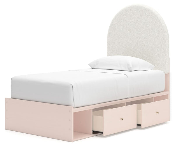 Wistenpine - Blush - Twin Upholstered Panel Bed With Side Storage