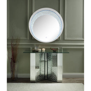  Mirrored -"V-" Shape Base w/Faux Crystals & Clear Glass CONSTRUCTION Glass Top Mirrored -"V-" Shape Base: 4mm Beveled Mirror