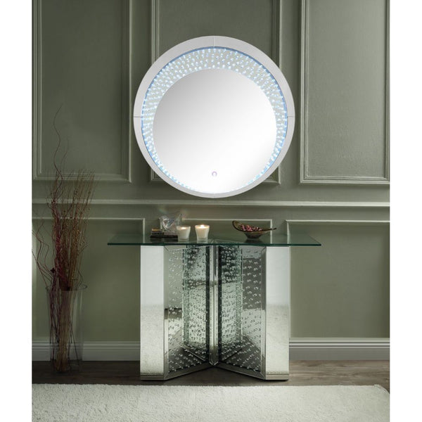  Mirrored -"V-" Shape Base w/Faux Crystals & Clear Glass CONSTRUCTION Glass Top Mirrored -"V-" Shape Base: 4mm Beveled Mirror