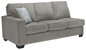 This left-arm facing full sofa sleeper is made with polyester upholstery. Pairs with other items in the series to make a sectional.<br><br><b>Additional Dimensions</b><br><ul><li>20-" Toss Pillow: 0-"</li><li>Arm height: 26-"</li><li>Leg height: 3-"</li><