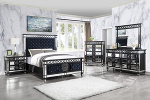 Varian II - Queen Bed - Black Velvet & Black & Sliver Finish