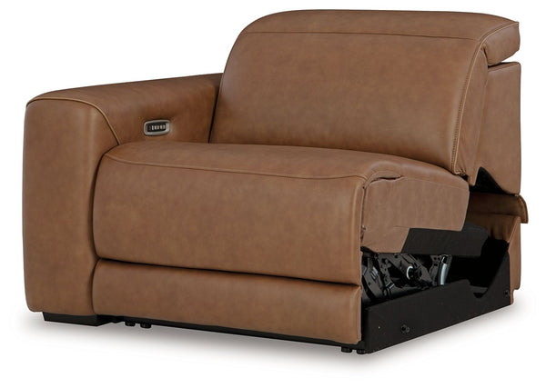 This left-arm facing power recliner is made with leather and faux leather upholstery. It pairs with other items in the series to make a modular sectional.<br><br><b>Additional Dimensions</b><br><ul><li>Seat width: 30.75-"</li><li>Seat depth: 20.75-"</li><