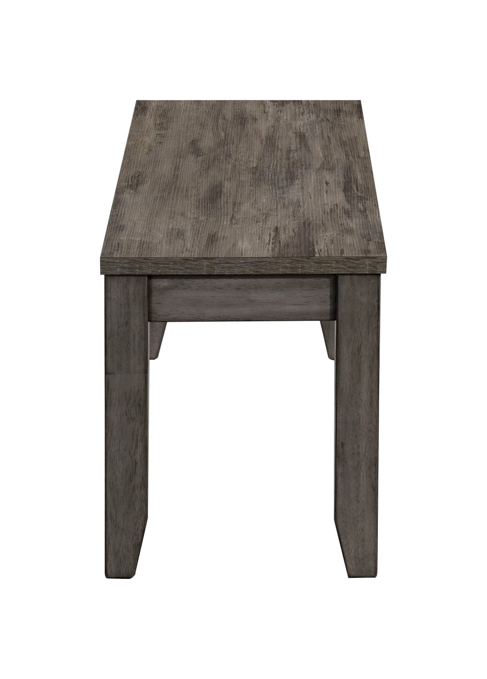 This dining group exudes contemporary elegance and rustic charm, making it a versatile addition to any dining space. The set features a robust rectangular table, finished in a sleek gray wash that highlights the natural wood grain, providing a warm and in