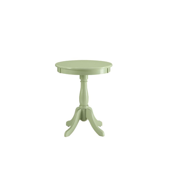 Offered in four colors: White, light yellow, black and light green in the sought after shabby chic look. The Alger side table exemplifies this look and elegantly designed with its traditional design of round top, shapely turned base and four stylized knee