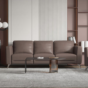 Make a chic addition to your living room, the Malaga living room collection is one youâ€™ll want to spend lots of time in. This beautiful cream or taupe leather sofa set features contrast tone stitching and unique chrome legs. Its deep, comfy seat and tra