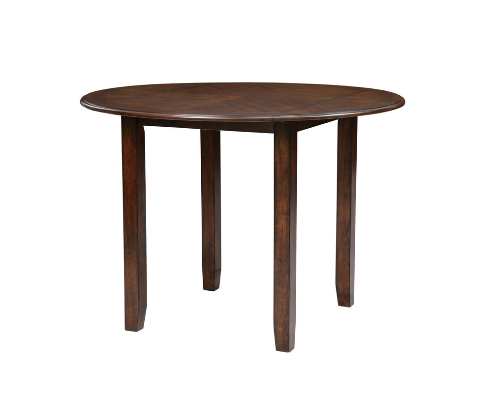 The small space friendly Gia Drop Leaf Dining Table and Chair Set has two 8" drop down leaves that transform this dining table from a 42" round dining set to 24" wide, fitting into compact spaces with ease. The dining table and chair legs are crafted of s