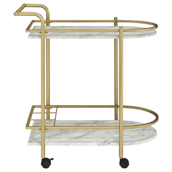 Desiree - 2-Tier Faux Marble Shelf Metal Bar Cart - Gold
