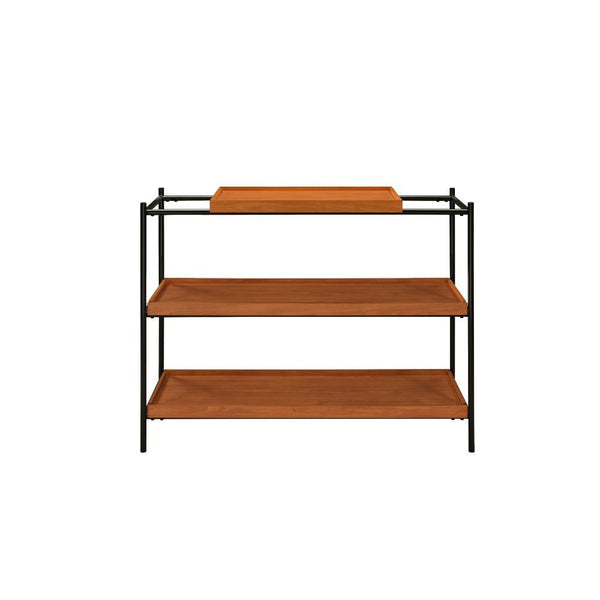 KD, Rectangular Sofa Table Storage: 2 Open Compartment (2 Wooden Shelves, Fixed) Wooden Top, Metal Open Frame with Straight Leg (Open Base) CONSTRUCTION] Wooden Top/Shelf: Veneer (Paper)+MDF T18mm (NO Apron) Metal Frame/Leg: Shiny Black Finish, Metal Roun