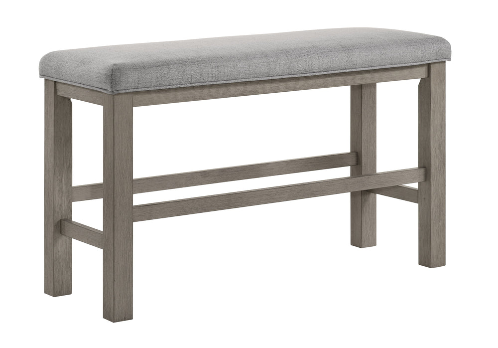 This dining set exudes modern elegance with its counter-height design and a soft grey finish that beautifully complements any contemporary decor. The set features a sturdy, expandable square table that balances clean lines with a rustic wood grain texture