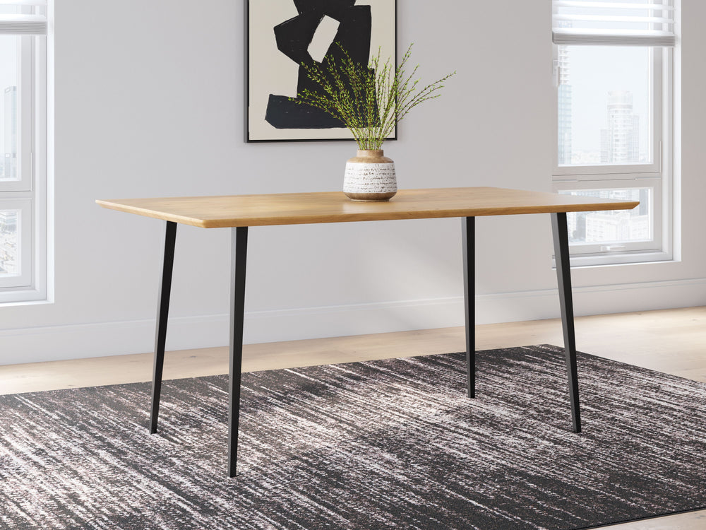 Small spaces donâ€™t mean you have to sacrifice big style. This table sets the stage for casually cool dining. The welcoming light wood-tone top beautifully goes with the flow, while matte black metal legs add a layer of urban industrial flair. Merging ev