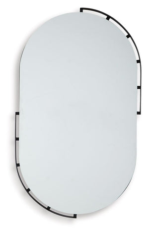 Update your home or office with contemporary appeal. This accent mirror is subtly embellished, with black metal accents bordering its striking oval shape. Make a statement, curate a quirky collection, or use it to make your space appear largerâ€”the desig