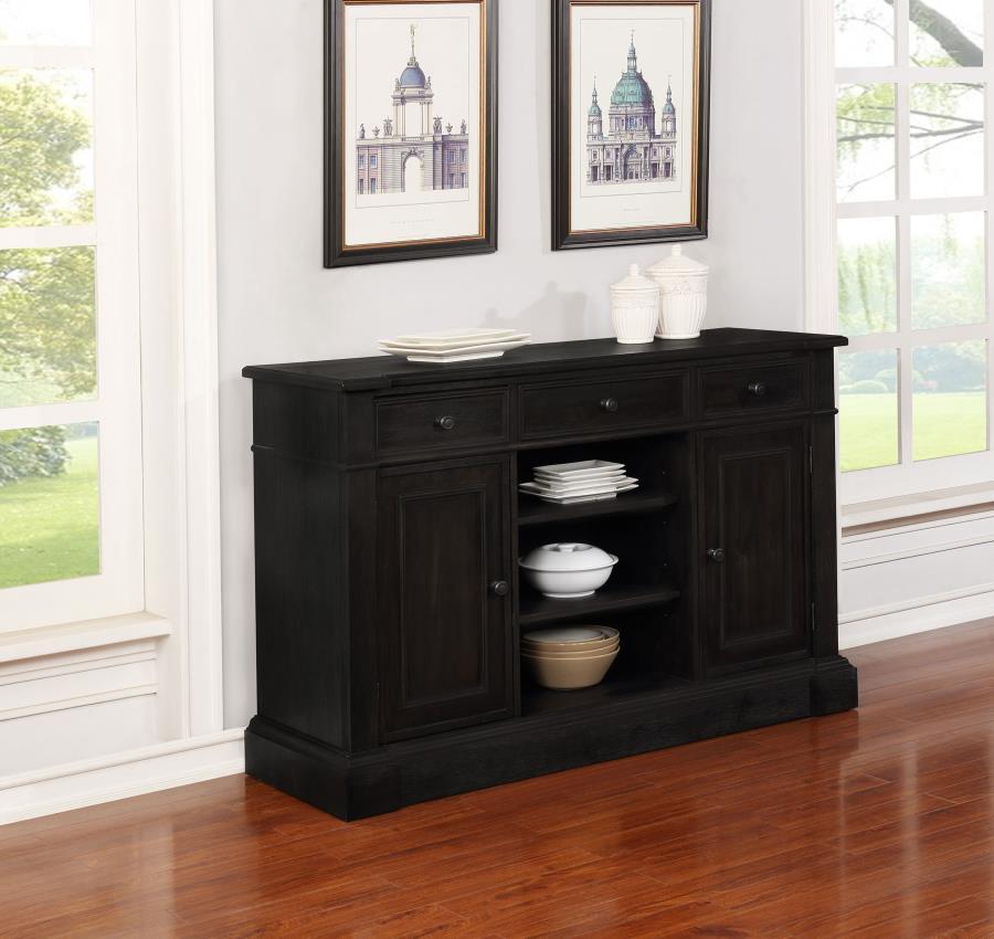 Refined elegance meets everyday versatility in this beautifully crafted sideboard, designed to elevate any dining space. With its antique noir finish, this piece exudes a sense of timeless sophistication, effortlessly complementing both formal and casual 