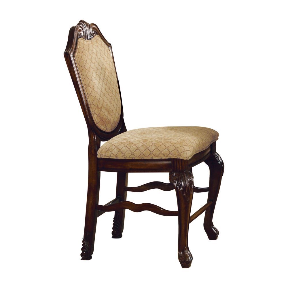 Armless Chair Stationary Seat: Counter Height Padded Seat & Back: Fabric Cushion Wood Queen Anne Leg Collection Chateau de Ville: Antique White, Cherry, Espresso