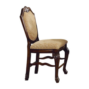 Armless Chair Stationary Seat: Counter Height Padded Seat & Back: Fabric Cushion Wood Queen Anne Leg Collection Chateau de Ville: Antique White, Cherry, Espresso