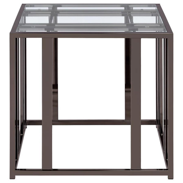 Adri - Rectangular Glass Top Side End Table - Black Nickel