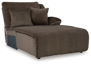 This right-arm facing press back chaise is made with polyester upholstery. Pairs with other items in the series to make a sectional.<br><br><b>Additional Dimensions</b><br><ul><li>Leg height: 2.25-"</li><li>Minimum width of doorway for delivery: 36-"</li>