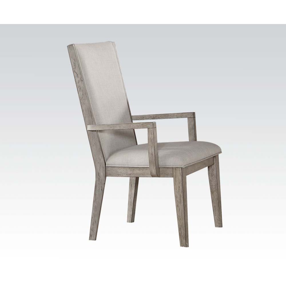 KD, Arm Chair Padded SEAT & BACK: Fabric Cushion, Seat: MDF & Foam (CAFR) Wooden Backrest Trim/Apron Seat Wooden Tapered Leg<br/><br/><b>Product Features</b><ul><li>Case: 2Pc/1Ctn</li><li>Finish: Fabric & Gray Oak</li><li>Style: Transitional</li><li>Mater